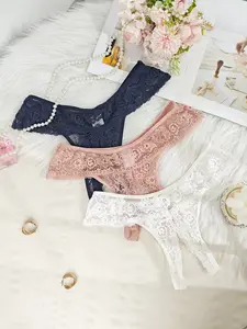 Women's Low Waist Transparent Panties, Lace Patchwork, Hollow Out Floral Pattern, Soft Comfortable, Romantic Lingerie, All Seasons