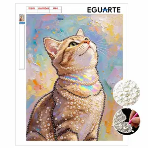 Cute Cat Theme Pearl Decoration Painting, DIY Art Pearl Wall Hanging, Mosaic Cross Stitch Kit, Pearl Puzzle Gift for Friends
