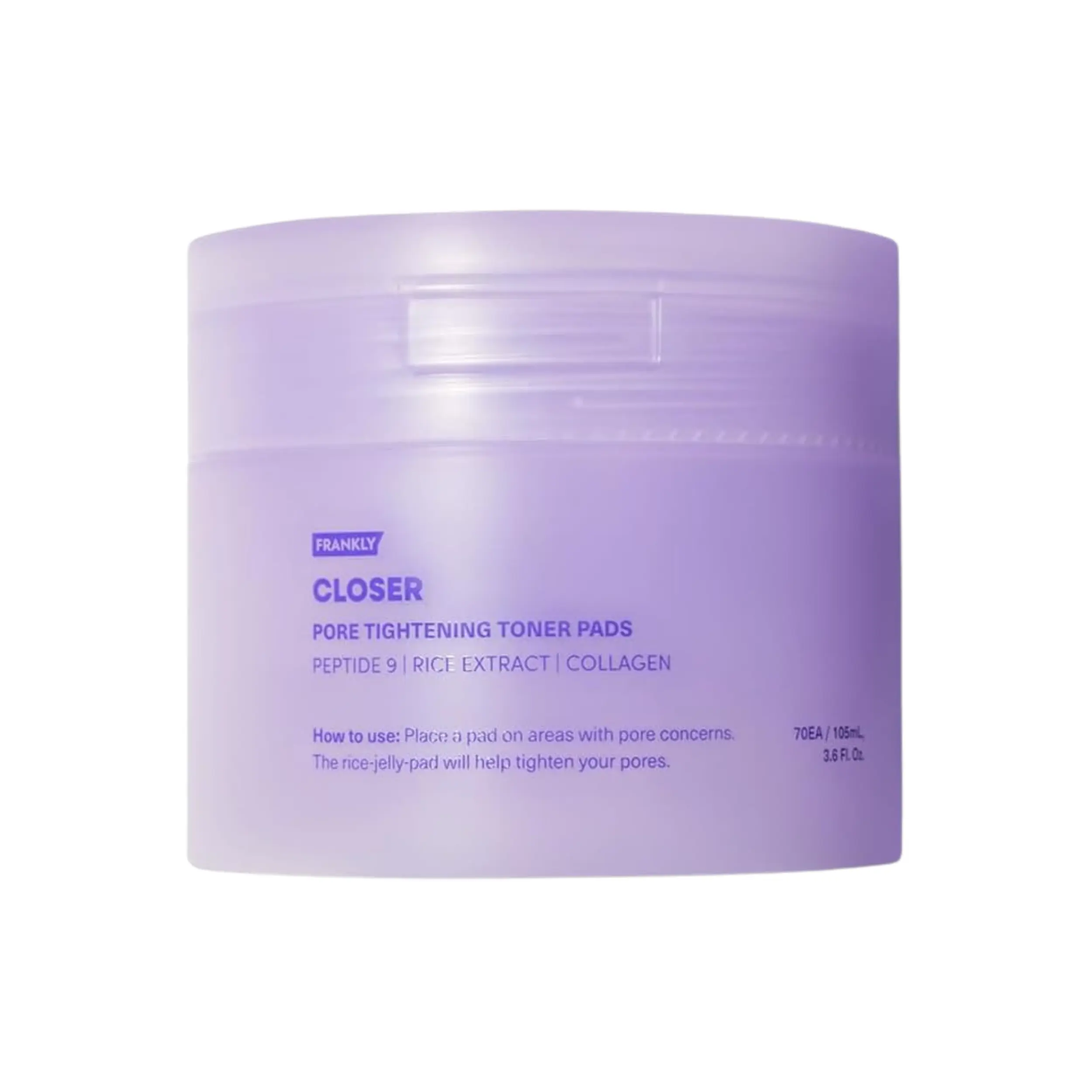 [FRANKLY] Closer Toner Pads (70 pads) - 9 Peptides, Vegan Collagen, Rice Extract, Pore Minimizer, Hydrating for All Skin Types, Pore Cooling, Pore Tightening, Hydration Boost, Zero Irritation, Semi-Gel Pads