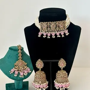 Bollywood Choker Set with Earring/Jhumka and Tikka Intricate Design and Elegant Pearls for Festive Wear Lightweight and Versatile Accessory