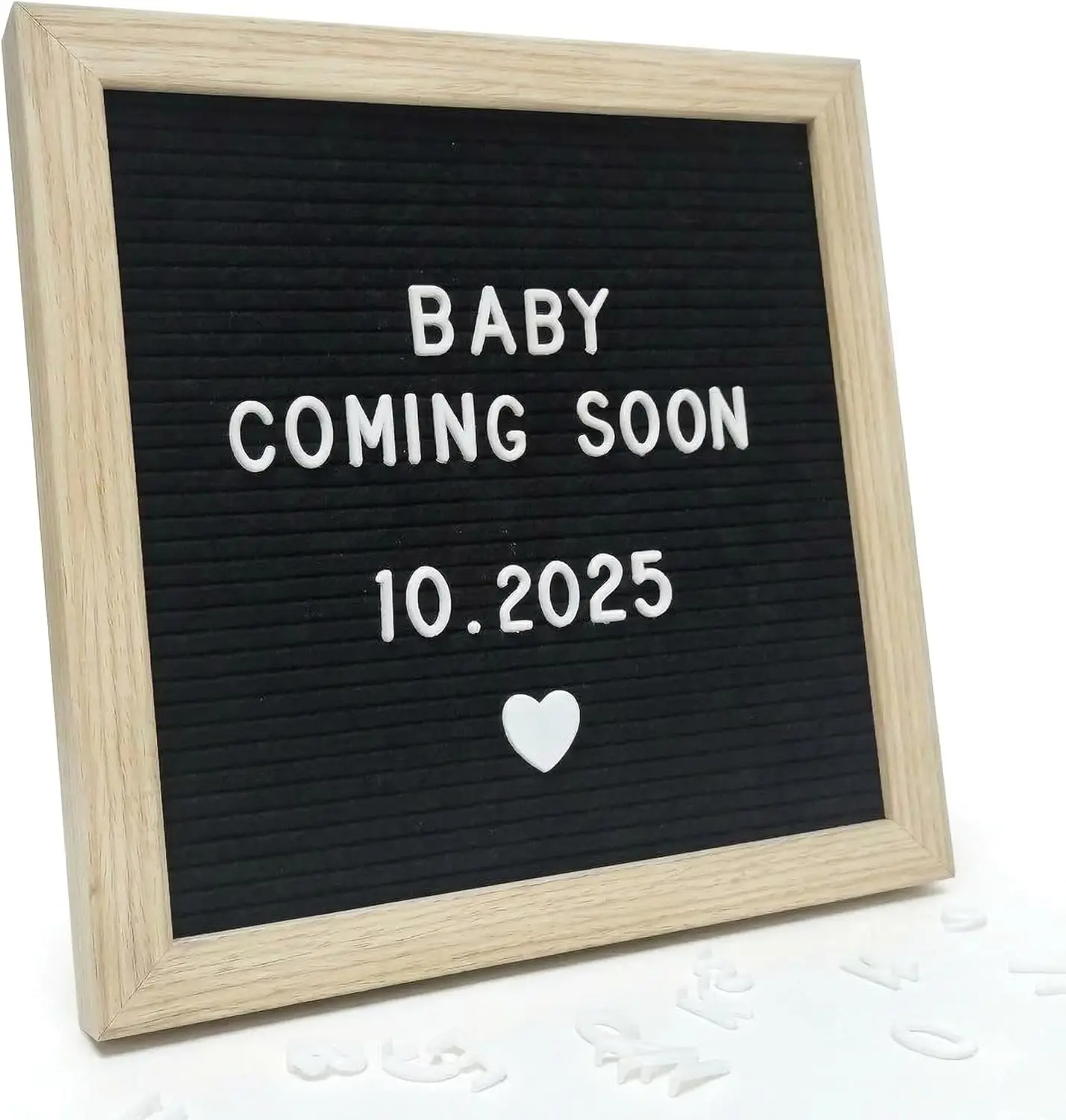 Blak Felt Letter Board 10x10in, Baby Announement Sign & Pregnany Announement Board, 336 Pre-ut Letters, Wooden Frame, Felt Letter Board for Milestone Photos, Wall Mount or Stand