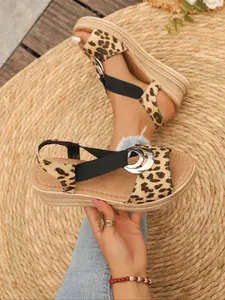 Women's Summer Boho Sandals, Thick Sole Rope Beach Slippers, Comfortable Slope Heel, Textile Upper, Pe Sole, All Seasons