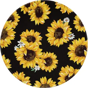 Sunflower Round  Pad Small Gaming Mousepad Desk Mat Stitched Edges 8 X 8 Inch for Home Office