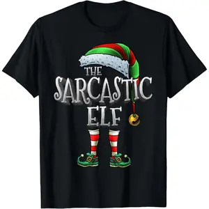 The Sarcastic Elf Shirt Matching Family Funny Christmas Elf T-Shirt, 100% Cotton, Single Side Printed, Black Short Sleeve T-shirt, 1 pc, Christmas Halloween Thanksgiving Gift