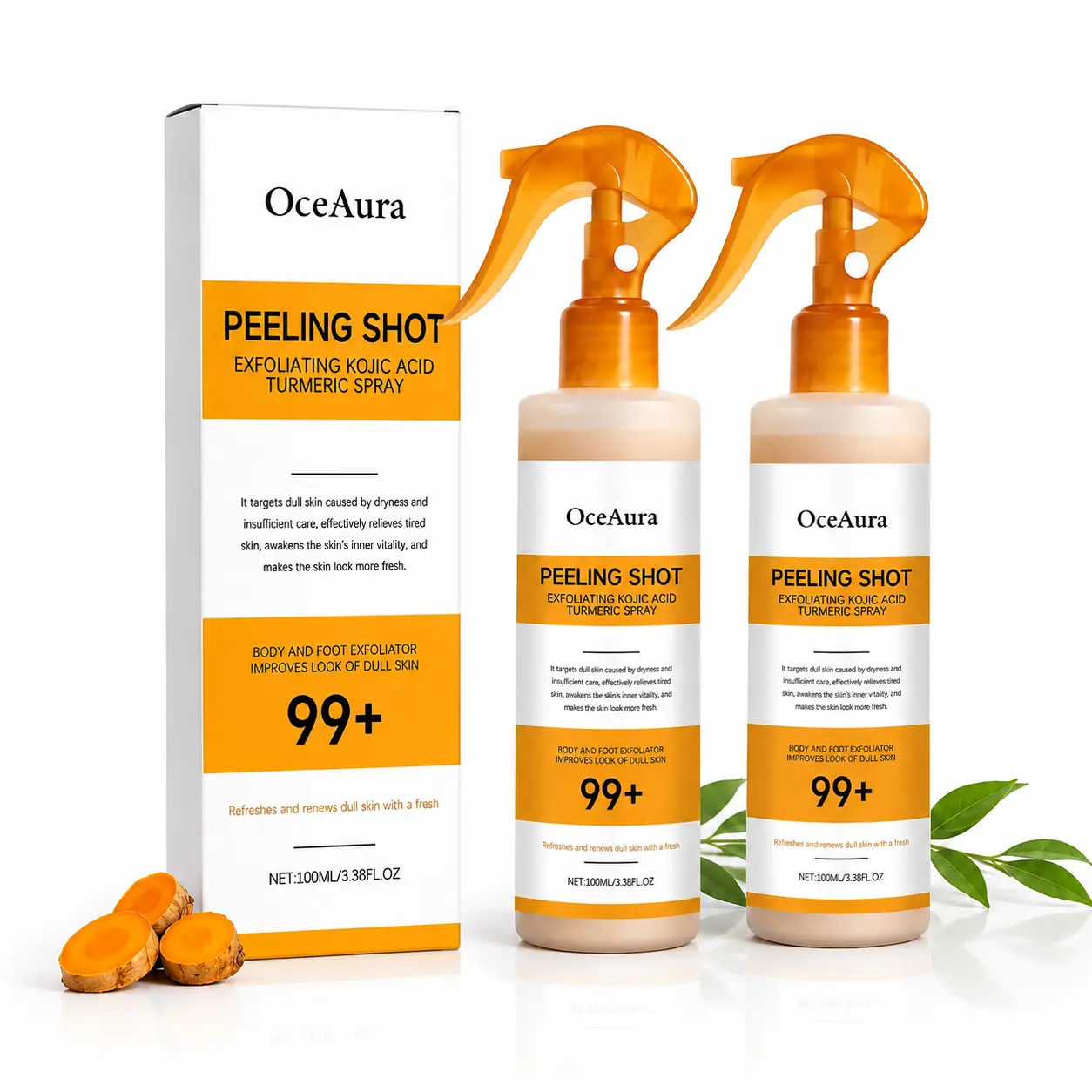 Buy 1 Get 1 Free OceAura Peeling Shot Exfoliating Kojic Acid DermaMic Spray 99+ for Gentle Body Exfoliating Care with Fine Mist Spray Application turmeric nontoxic cosmetics natural extract