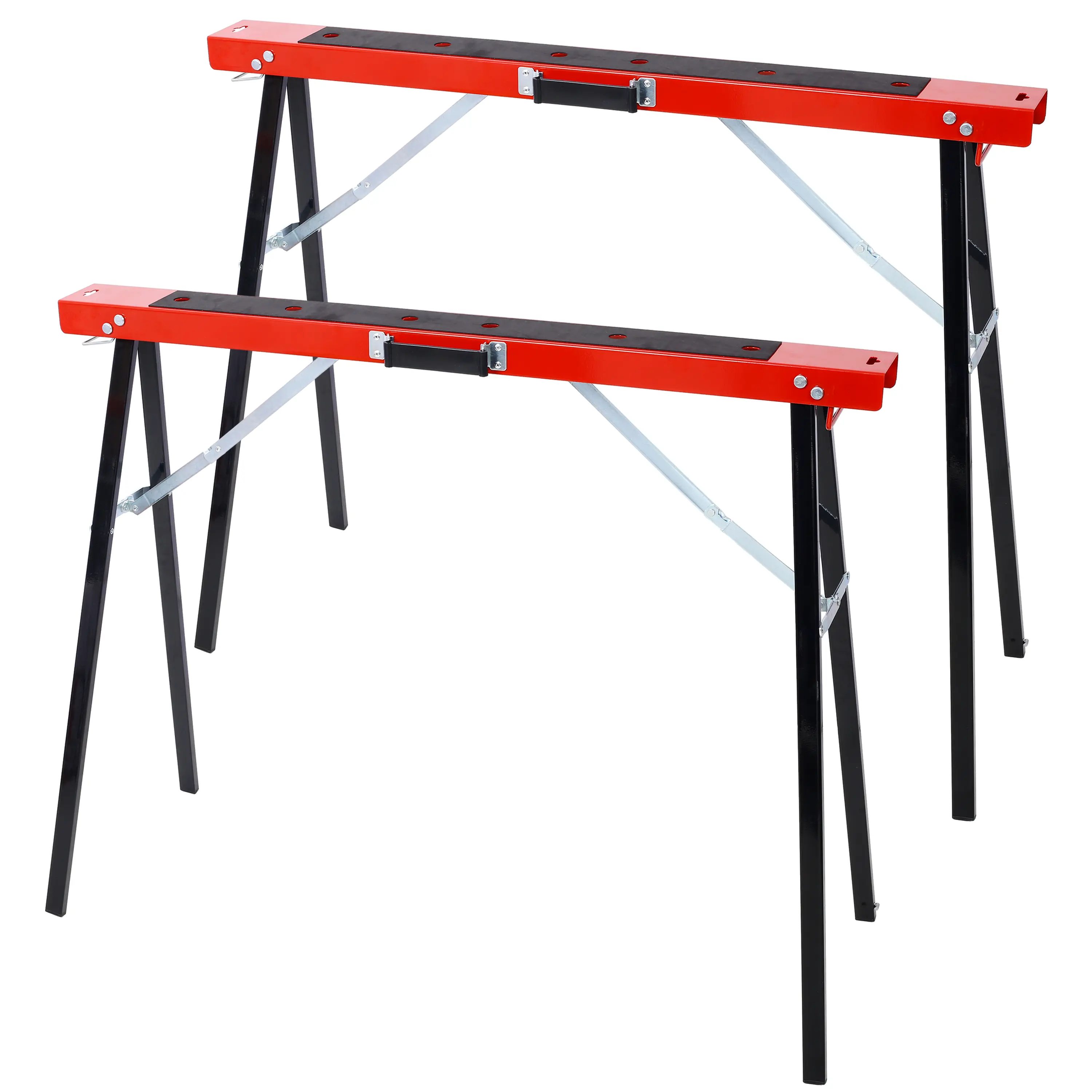 2-Pack Heavy-Duty Steel Foldable Sawhorses - Fast-Open Legs, Convenient Handle, 12 Height Adjustments (25-35.5 in) with 12-Heights Lock, 660lbs Capacity for Garage DIY Projects, Workshop Support, Lumber/Metal, 25Inch To 35.5Inch