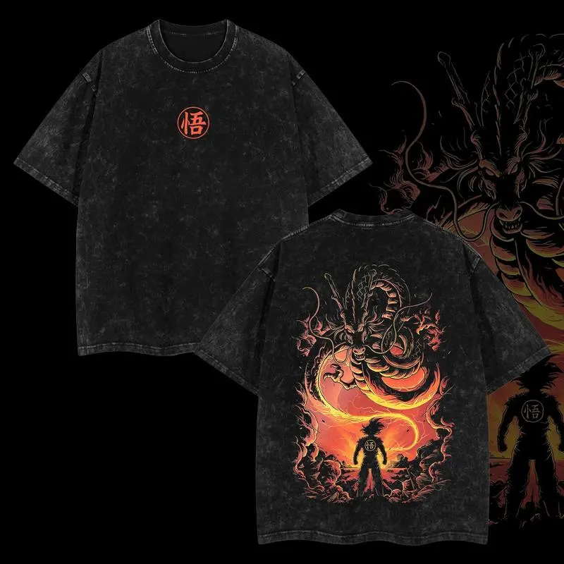 "Goku Calling Dragon" Dragon Ball Z Tee – Retro Vintage Unisex Oversized Shirt, Acid Washed Heavyweight Cotton, Bold Anime Graphic, Perfect for Manga Fans & Anime Merch Collectors, Streetwear-Inspired Gift for True Anime Enthusiasts.