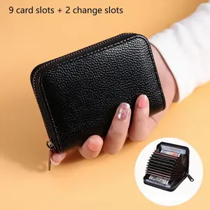 Ultra Slim for Men and Women, Synthetic Leather Card Holder Multi Card Wallet with 9 Slots, Secure Zipper Closure, Minimalist Design and Durable Stitching