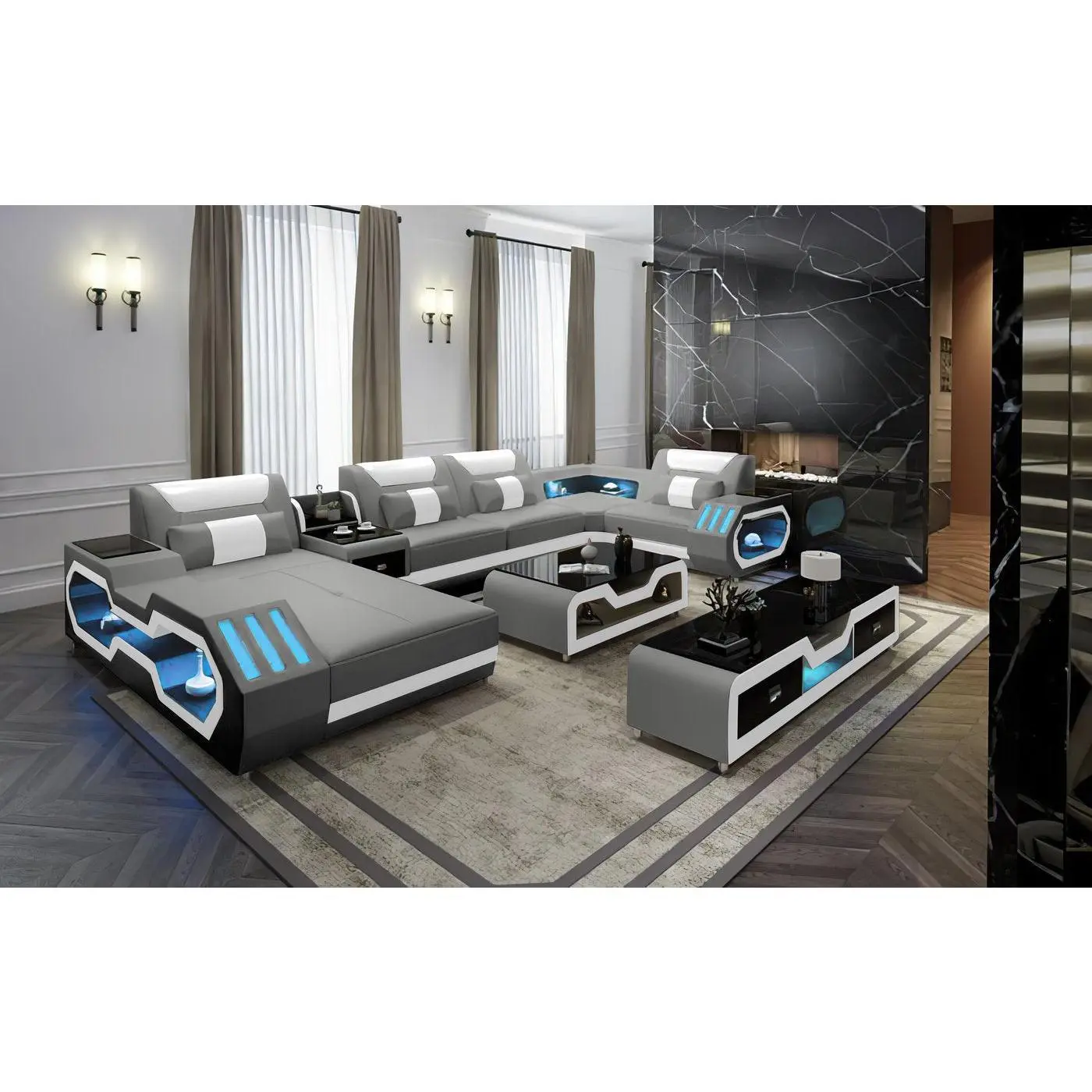 Omont Modern Leather Sectional with Console