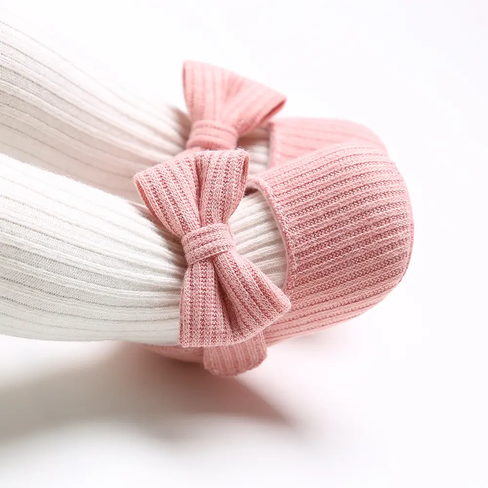 Newborn Baby Girls Princess Shoes Cute Bowknot Solid Color Knitted Soft Sole Non-Slip Sneaker