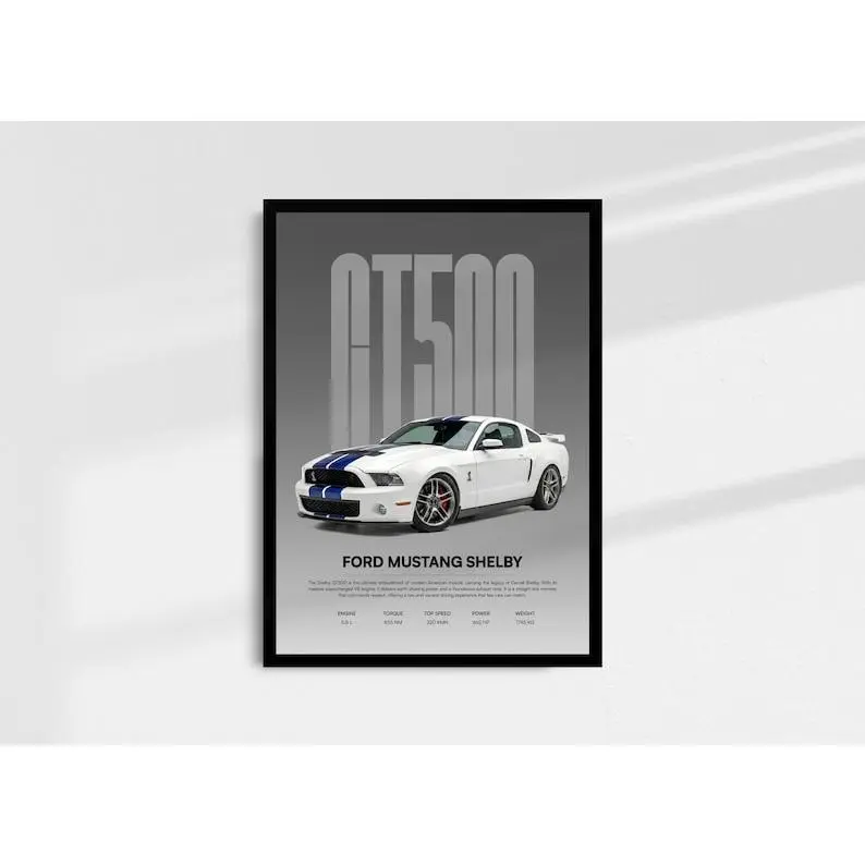 Ford GT500 Poster, Shelby GT, Mustang Wall Art, Muscle Car Wall Decor, Product without frame