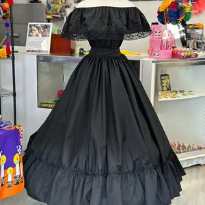 2 piece set Folklore Mexican Solid  skirt and blouse Womenswear