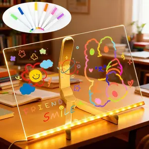 LED Note Board with Colors Acrylic Dry Erase Board with Light Glowing Message Board USB Powered Smooth Writing Surface for Office Home School Modern Decor