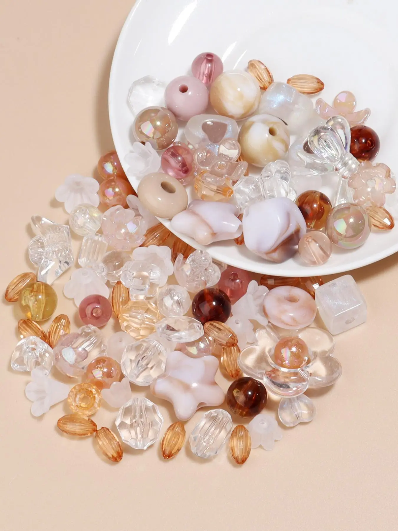 Random Style Mixed Color Bowknot & Flower & Heart Shaped Charms & Beads, 1 Set DIY Accessories for Bracelet & Necklace & Phone Chain, Cute Pendants fo