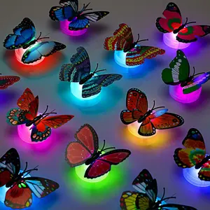 24 Pieces 3D LED Butterfly Decoration Night Light Sticker Single and Double Wall Light for Garden Backyard Lawn Party Festive Party Nursery Bedroom Living Room