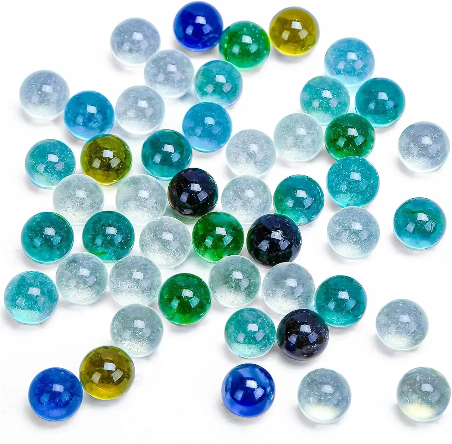 50 PCS Durable Translucent Glass Player Marbles - Jewel Tones Bulk Set with 0.55 Inch (14mm) Size, for Marble Games, Aquarium Lovers & Artistic Inspiration, Includes 1 Free Whistle