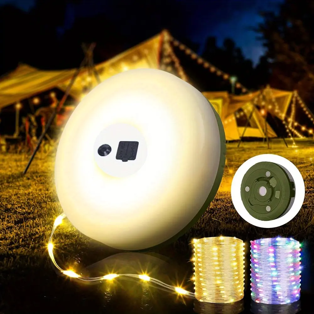 32.8ft 100LEDs LED Solar Camping String Lights, 4in 1 Quick Storage Rechargeable Tent Lights String with 8 Lighting Modes, Hanging Waterproof Portable LED Lamp for Outdoor Patio Awning Garden Party Essentials