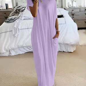 Women's loose casual dress, round neck short sleeved comfortable and soft home wear, elegant Victorian style in autumn and winter, women's clothing