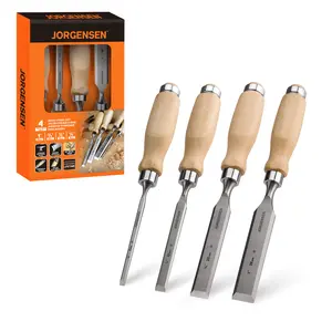 Jorgensen 4-Pack Wood Chisel Set, Chromium Alloy Steel Beveled Edge Wood Chisels, Wood Chisels for Woodworking, Ergonomic Hardwood Handle with Metal Ferrule, 1/4", 1/2", 3/4", 1"
