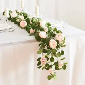 Vintage Artificial Flower Garland with Rose Vine, Wedding Arch Table Wall Background Decoration, Perfect for Valentine's Day & Weddings