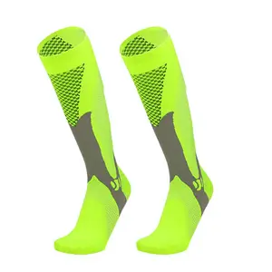 Compression Knee-High Sport Socks - Neon Green with Mesh Design, Comfortable Fit, Ideal for Active Lifestyle