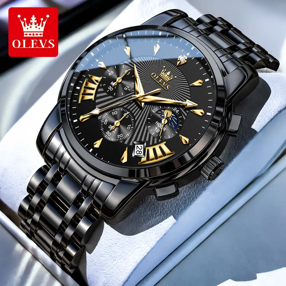 Chronograph Luminous Waterproof Watch OLEVS 2892 Men's Sports Quartz Wristwatch