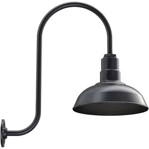 Outdoor Wall Mounted |   12 inch Dome |   Upslope Gooseneck |   Warehouse Steel Light Made in America |   Matte Black Exterior/Interior