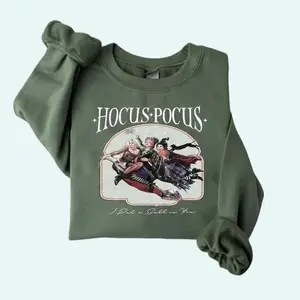 Gildan Vintage Hocus Pocus Sweatshirt Sanderson Sisters Halloween Party 1 Side Sweatshirt for Women & Men Soft Comfortable 100% Cotton in Dark Heather Color