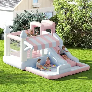 [SummerVibes]AMERLIFE Inflatable Bounce House,  Water Slide with Jumping Area, Climbing Wall, Splash Pool and Water Gun, Indoor Outdoor Jumper for Kids 3-12, Air Blower Included