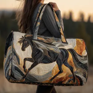 Quilted Embroidery Handheld Travel Duffle Bag Multi Functional Sports Gym Bag Large Capacity Weekender Overnight Luggage Bag With Detachable Shoulder Strap Dry Wet Separation Shoe Compartment For Short Trips Workout Swimming Travel