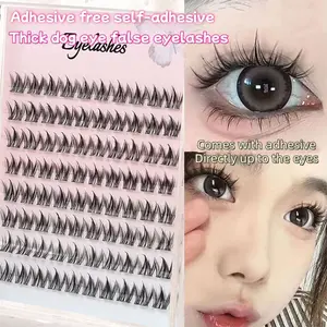 1 box of 80 self-adhesive eyelashes, curled and slim dog style, 12mm naturally thickened fine lashes, self extending to enlarge the eyes, Diy Dramatic Lashes