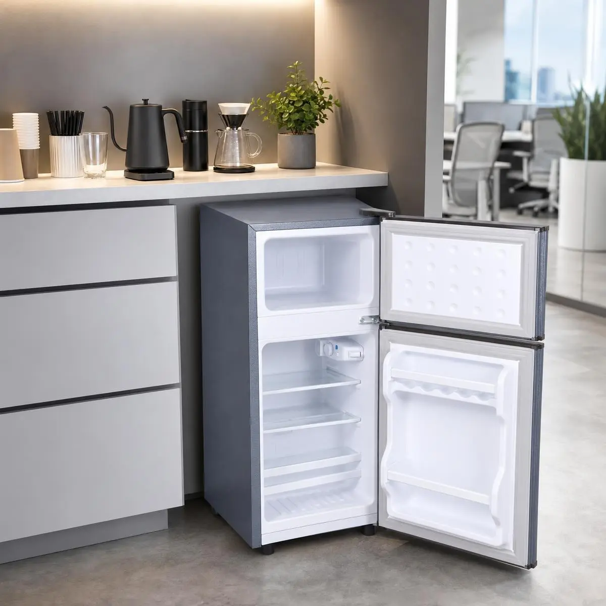 Compact Refrigerator with Freezer, 3.0 cu.ft Double Door Mini Fridge, Matte Blue Small Refrigerator for Bedroom Dorm Apartment Office, 33" Tall