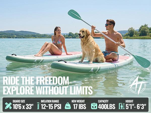 [Father's Day]10'6'' x 33'' Extra Wide Inflatable Paddle Board with Kayak Seat, 400LBS Capacity Stable SUP Board, Non-Slip EVA Deck, Complete Accessories Kit for Adults, Beginners, Yoga, Fishing & Family Fun,ATPROSS