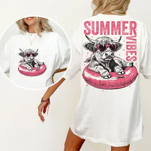 Highland Cow Summer Vibes Shirts, Classic Summer Graphic T-Shirts, Trendy Fun Beach Shirts, Summer Uplifting Designs, Classic Vacation Wear, Boho Cow Print Shirts, Casual Beach T-Shirts