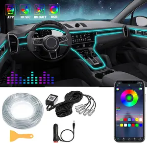 6M Multi-Color Car Interior Led Strip Lights Rgbic EL Wires Flexible Ambient Lighting Fiber Optics USB Neon Light Automotive Decoration Dashboard