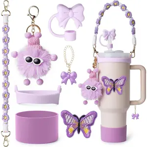 Stanley Cup Accessories Set I Water Bottle Handle Strap, Silicone Cup Boot, Lipstick Holder, Keychain Charms & Handle Charms,Straw Topper Accessories for Stanley Cups 40oz/30oz