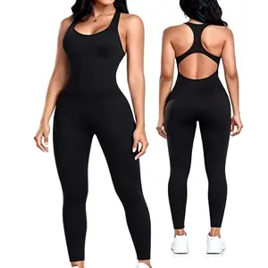 One-Piece Workout Jumpsuit with Racerback Cutout, Seamless High Waist Yoga Bodysuit, Tummy Control & Stretch Sports Romper for Women