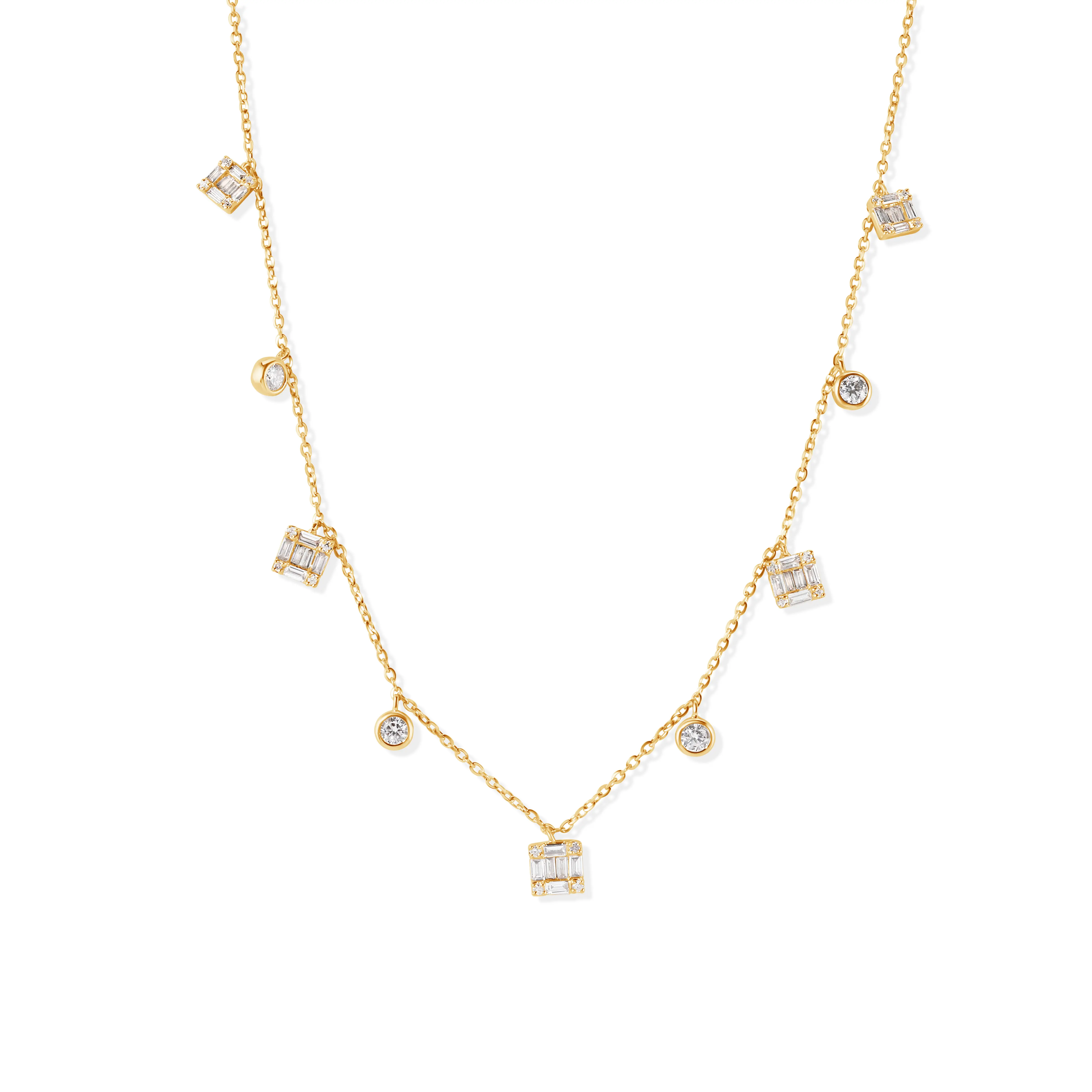 14K Round and Shining Baguette Necklace
