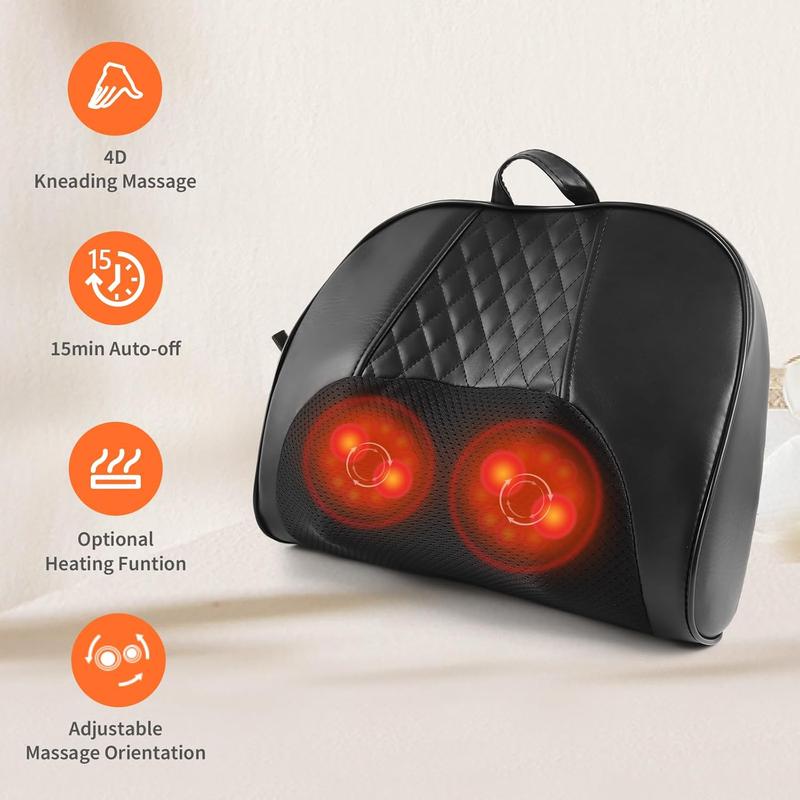 Admbm Cordless Neck & Back Massager with Heat Rechargeable Deep Tissue Shiatsu Pillow for Pain Relief Portable Kneading Massager for Home Office Car Gift for Mom Dad Men Women Daily Adjustable