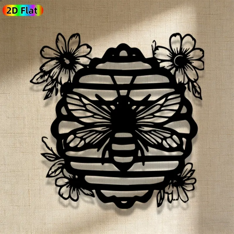 1pc Romantic Bee with Flowers Metal Wall Art, Romantic Bee with Flowers Statue Mural, Iron Craft, Perfect for Living Room, Garden, Zoo Corner Decor, Intricate Craftsmanship, Artistic Metalwork, Valentine's Decor, Ideal Gift for Nature Lovers