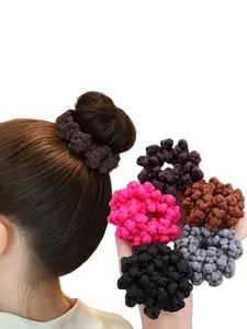 Women's High Ponytail Hair Tie Set, Soft Plush Cornflower Design, Non-Damaging Elastic Headbands for Various Occasions, Ponytail Hairstyle