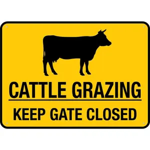 Cattle Grazing Keep Gate Closed Sign Outdoor Metal Sign - 12 X 8 Metal Signs For Business, Workplace, Office, Home, Delivery Signs, Road Signs, Garden Signs