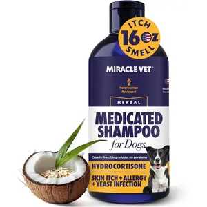 Medicated Dog Shampoo for Itchy Skin Relief - Antifungal for Dog Allergy Relief, Yeast Infection, Hot Spot & Dry Skin Anti-Itch Treatment Wash - Hydrocortisone (16 oz)