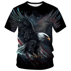 Men's Patriotic Eagle Graphic T-Shirt - All-Over American Flag Print Tee Shirt for USA Pride & Independence Day