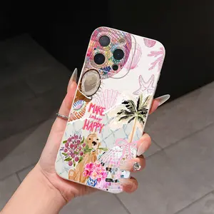 Funda para teléfono con diseño de cocotero, concha, estrella de mar, flor y perro, compatible con iPhones, fabricada en material TPU, a prueba de golpes y duradera, cómoda de sostener, apariencia linda, perfecta como regalo de cumpleaños o vacaciones.
