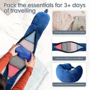 Portable Travel U-shaped Pillow Storage Neck Pillow Fillable with Clothes and Daily Essentials, Medium Soft, Polyester Cover