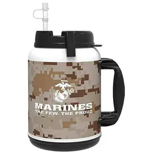 JWM Made in USA Officially Licensed U.S. Marines 64 oz Travel Mug with Large Handle Digital Camo High Glossy Finish on Double Wall Cup
