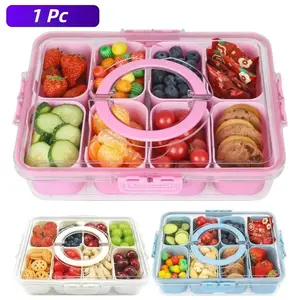 8-Compartment Transparent Snack Box, Lunchbox with Lid & Handle, Spice Storage Container, Portable Fruit Candy Nut Tray, Ideal for Travel Camping