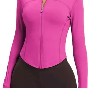 colorskin Womens Zip Up Bbl Jacket Lightweight Cropped Athletic Jacket Track Gym Workout Jackets for Running Yoga Hiking(RedXXL)