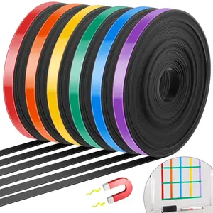 6 Rolls Mix Color Magnetic Tape Thin Strips, 2/5 Inch x 33 ft Decorative Marking Tape for Magnetic Whiteboard, Magnet Board Dividers for Classroom Office Art Accessories